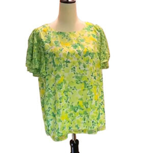 Vince Camuto Printed Short Tiered Flutter Sleeves Women size L